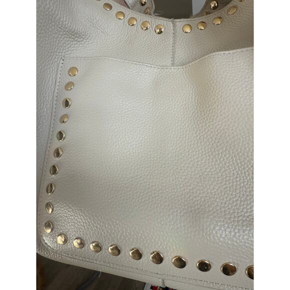 Laggo Mara Hobo Slouch Bag Cream Pebbled Leather with Gold Studs and Hardware - Picture 13 of 13
